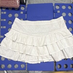Cotton On Women's White Eyelet Ruffle Lace Mini Skirt Zip Closure Size 10